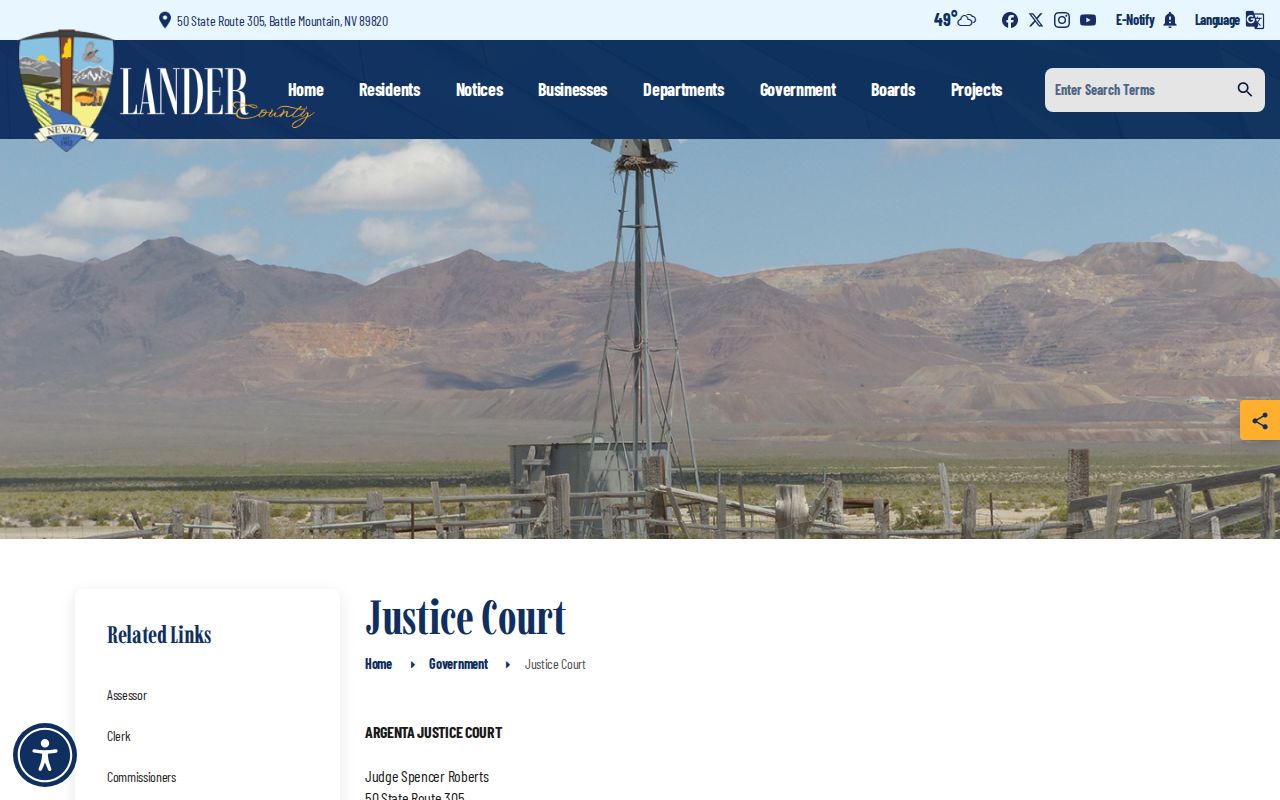Lander County warrant records, county Justice Court page showing Argenta and Austin