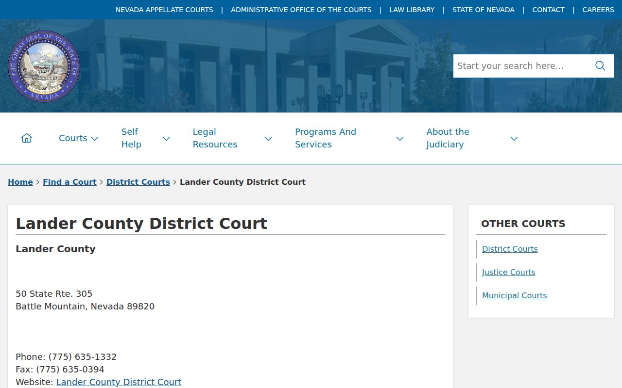 Lander County warrant search, District Court directory and contact page