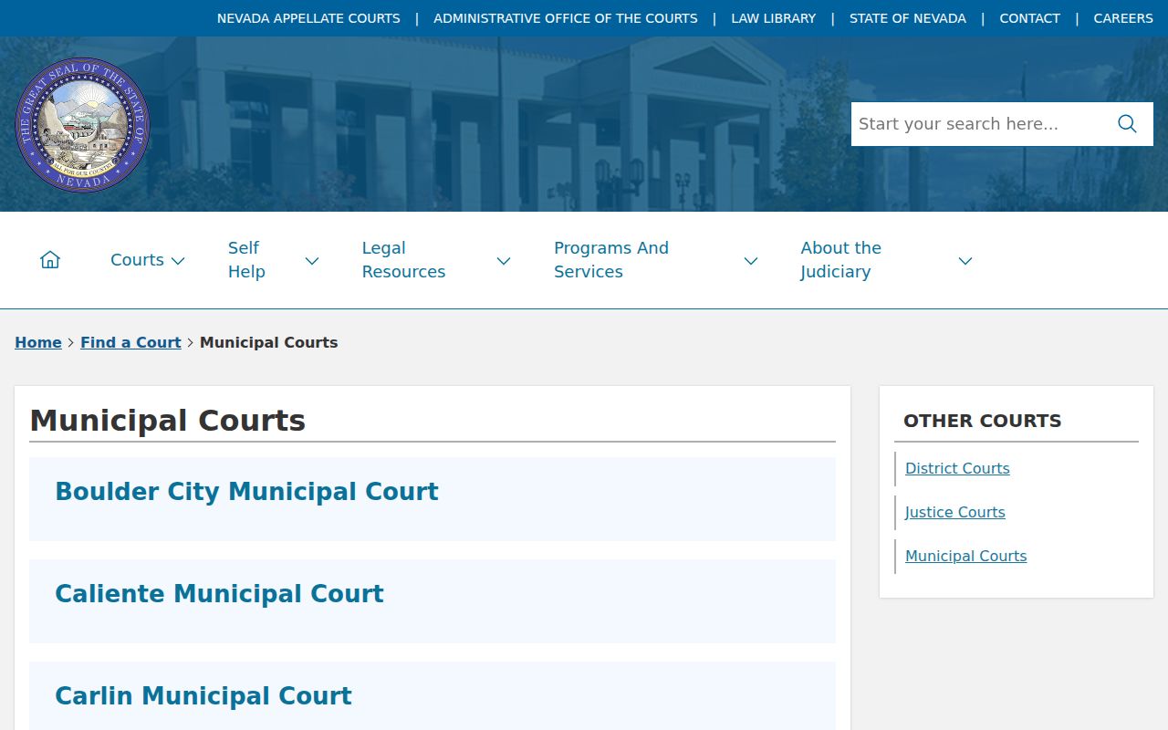 Lander County municipal court warrant records, official directory with no Lander entry