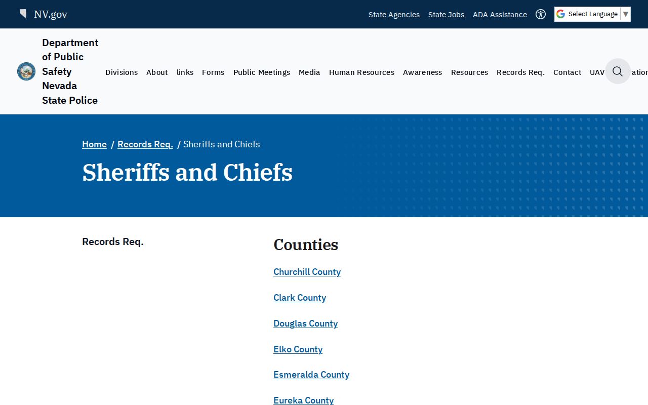 Lander County active warrants, Nevada DPS Sheriff's records directory