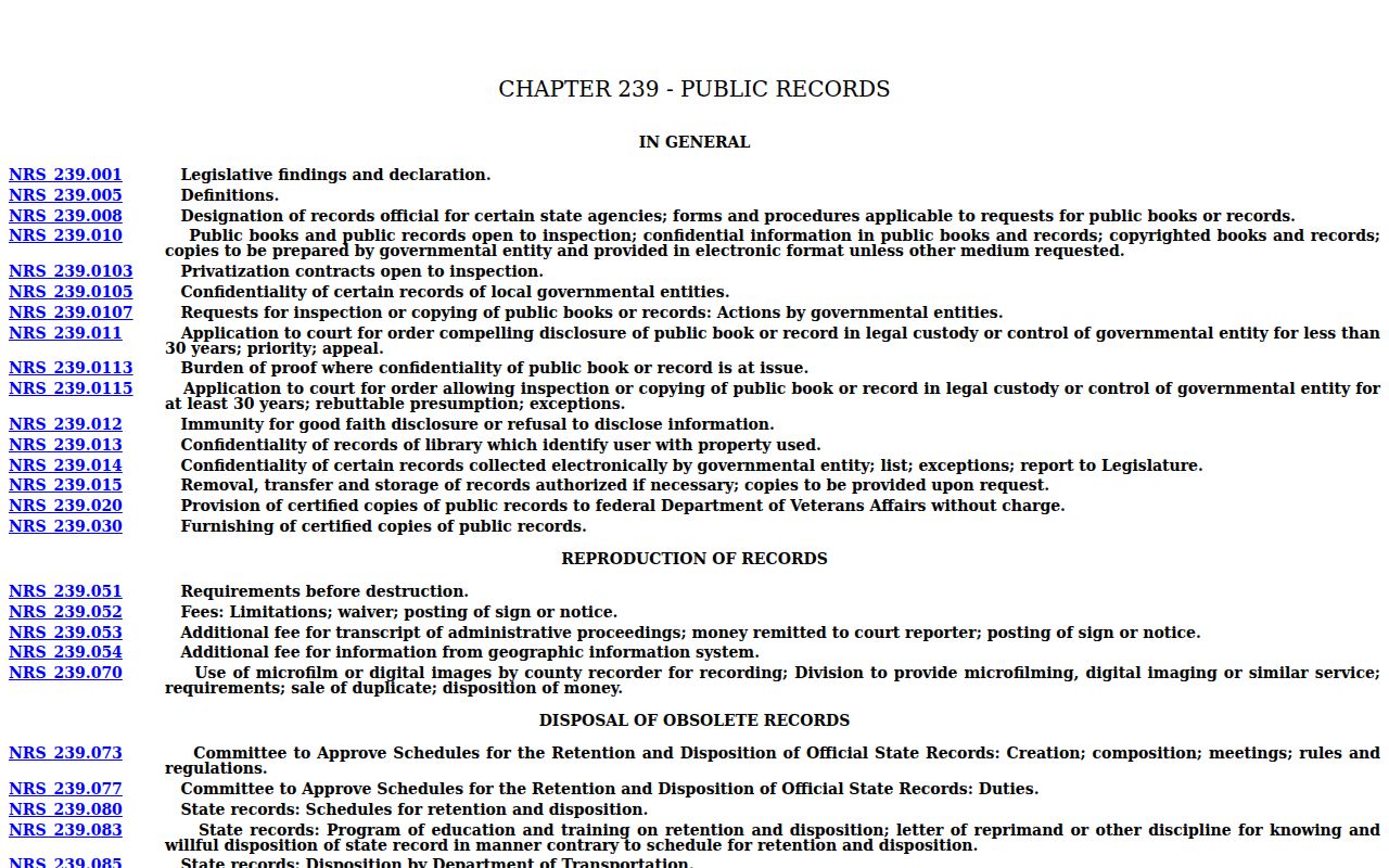 Lander County most wanted records, Nevada public-records statute reference