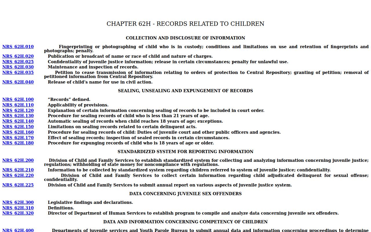 Lander County arrest warrants, Nevada juvenile confidentiality statute reference