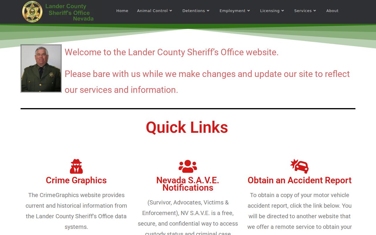 Lander County warrant records, official Sheriff's Office contact page
